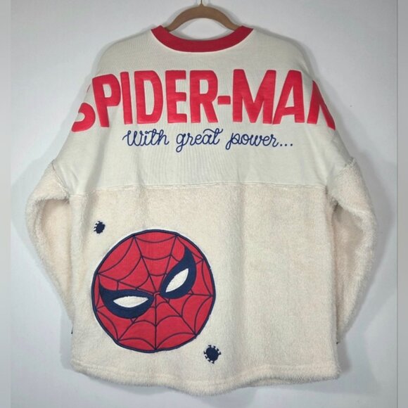 RARE MARVEL SPIDER-MAN WITH GREAT POWER SPIRIT JERSEY SHERPA SWEATER. - Picture 3 of 6